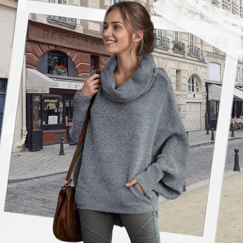 🥳 Women's Batwing Sleeve Turtleneck Sweater