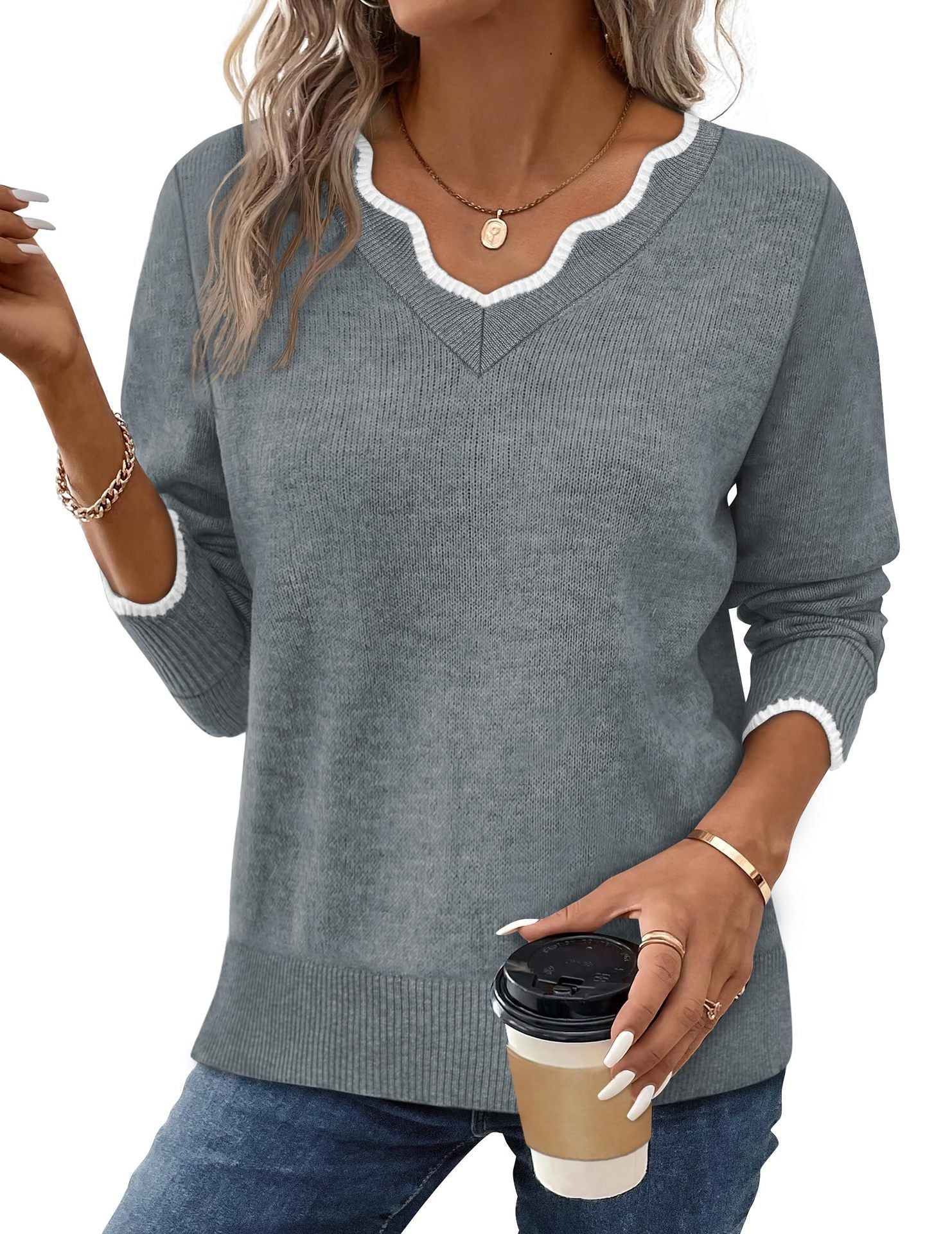 Simple and elegant solid color knitwear