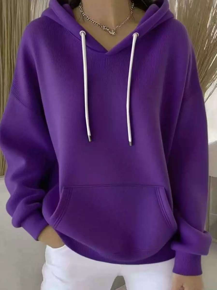 Comfortable solid color knit hoodie