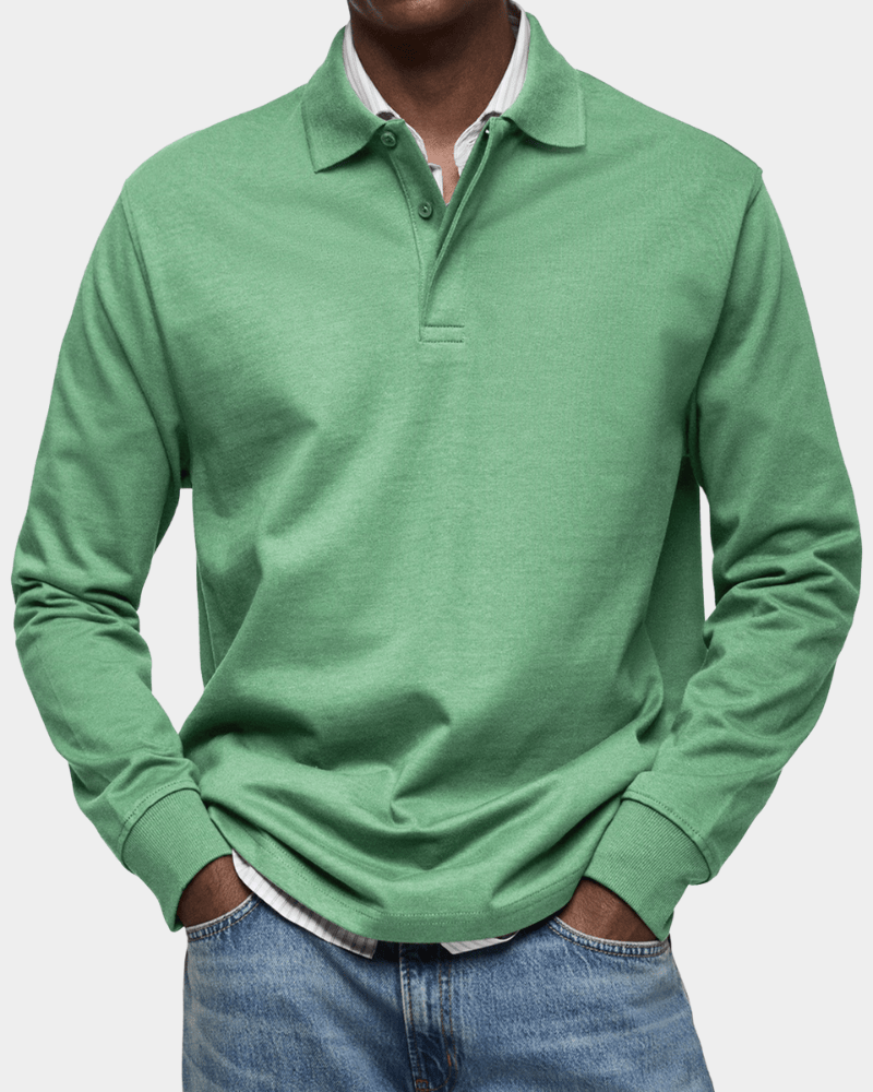 Casual and versatile long-sleeved button-down collar polo shirt