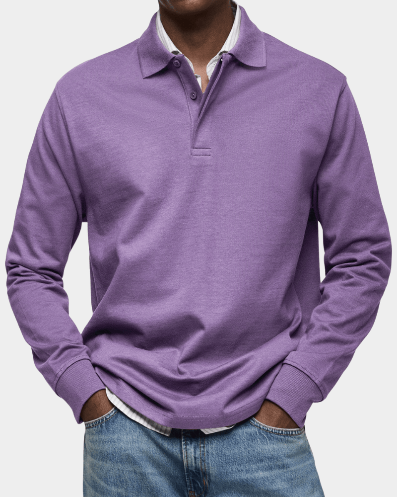 Casual and versatile long-sleeved button-down collar polo shirt