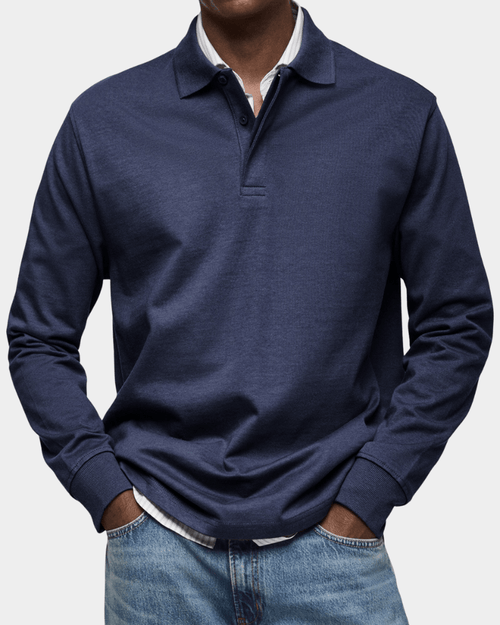 Casual and versatile long-sleeved button-down collar polo shirt