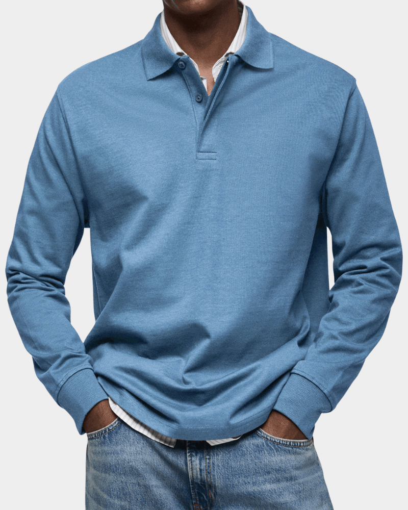 Casual and versatile long-sleeved button-down collar polo shirt