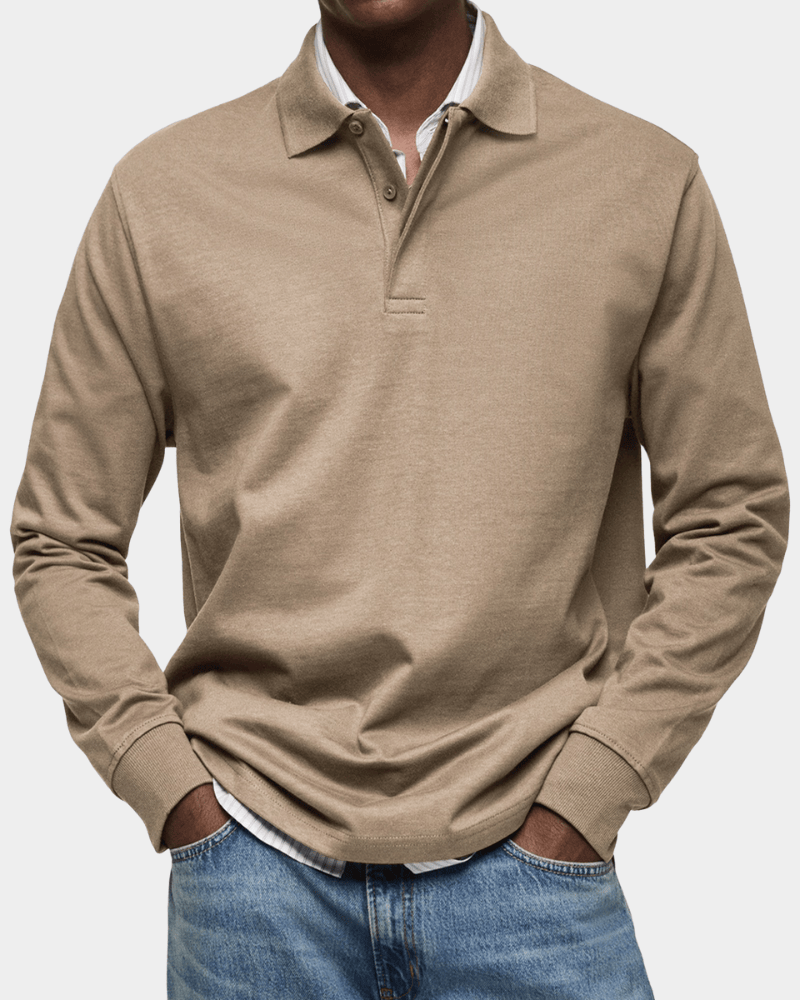 Casual and versatile long-sleeved button-down collar polo shirt