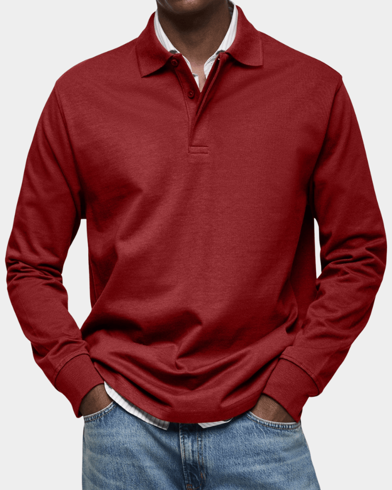 Casual and versatile long-sleeved button-down collar polo shirt